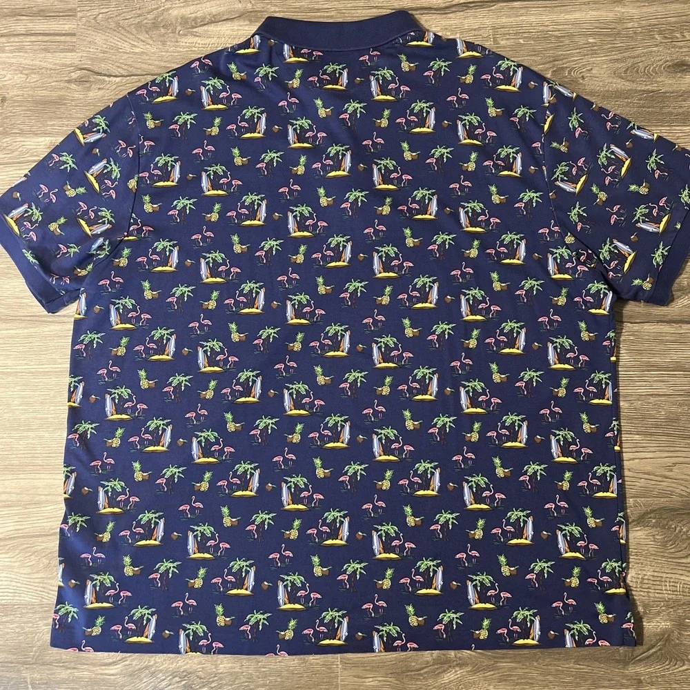 Polo Ralph Lauren Blue Tropical Flamingo Pineapple Short Sleeve Shirt, Size 2XB